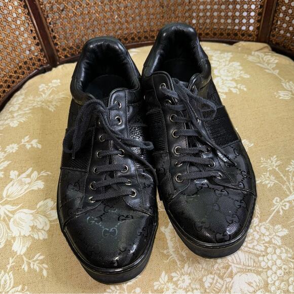 Gucci Men’s GG Guccissima Low Sneakers SKU 227988 Black Size 9 - Picture 4 of 11